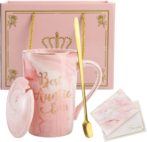 Pink Marble Best Auntie Ever Mug Set